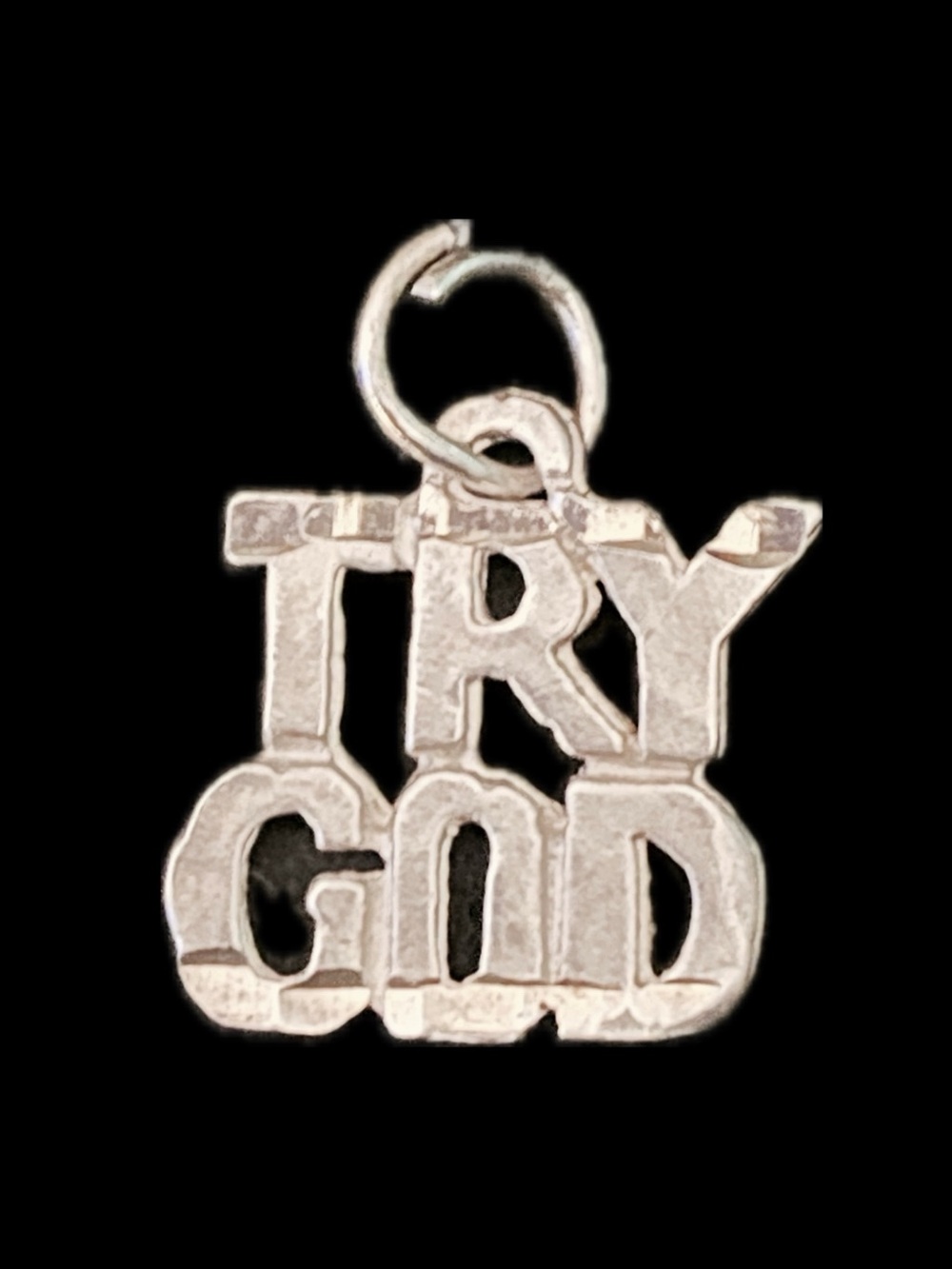 925 Sterling Silver “TRY GOD”Religious Charm Pendant Vintage Christian 1.29g
